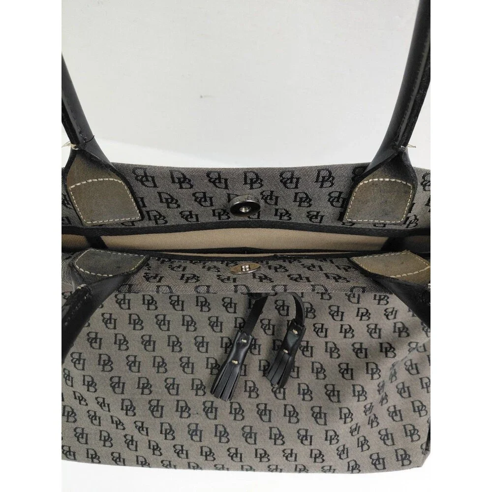 Vintage Y2K Dooney & Bourke Gray Black Monogram Handbag Canvas Leather